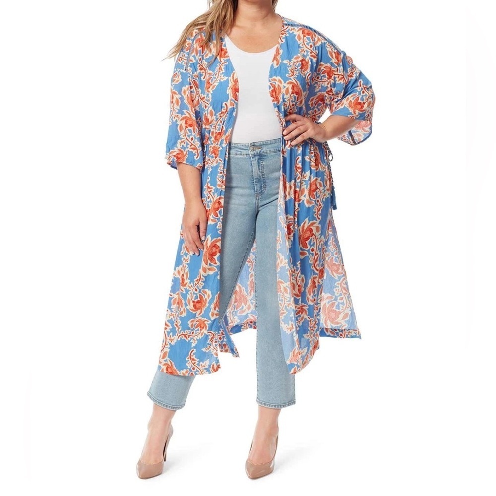NWT JESSICA SIMPSON‎ Laila Floral Longline Kimono Rope Tassel Cinched Waist, 1X